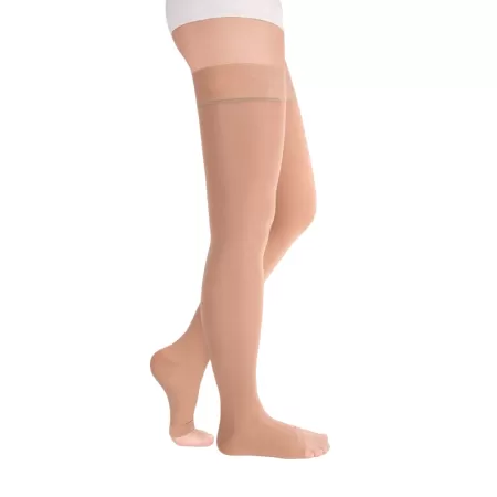 Чулки компрессионные SAVOY by Idealista SV-393W унисекс 2 класс компрессии с открытым носком и гладкой резинкой на широкое бедро цвет карамель