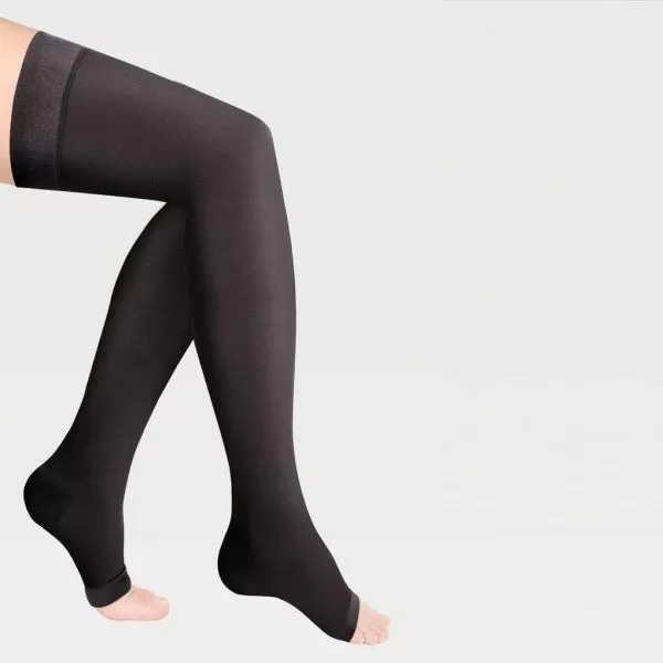 Чулки компрессионные IDEALISTA ID-310W унисекс 2 класс компрессии с открытым носком и гладкой резинкой на широкое бедро цвет черный 