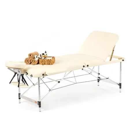 Стол массажный MET Comfort A3, артикул 18465, 3-х секционный складной алюминиевый, кремовый