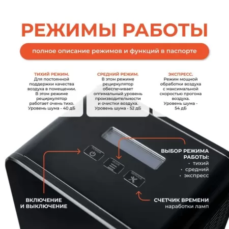 Облучатель-рециркулятор бактерицидный бытовой Ultrafor, 2 лампы по 30 Вт, с счетчиком наработки ламп, черный