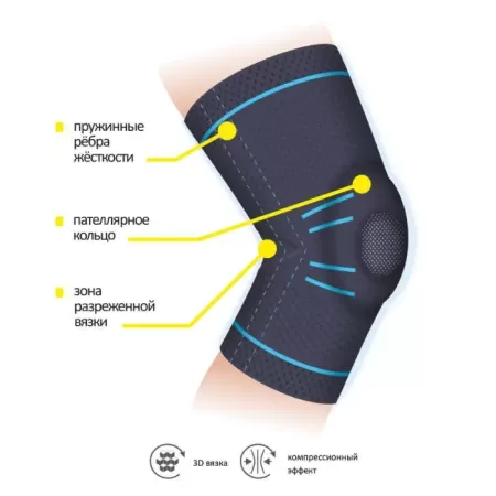 Бандаж на коленный сустав Talus КС-607, c силиконовым кольцом и пружинными ребрами жесткости, компрессионный