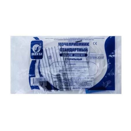 Мочеприемник прикроватный INEKTA 2000 мл с прямым краном, стерильный