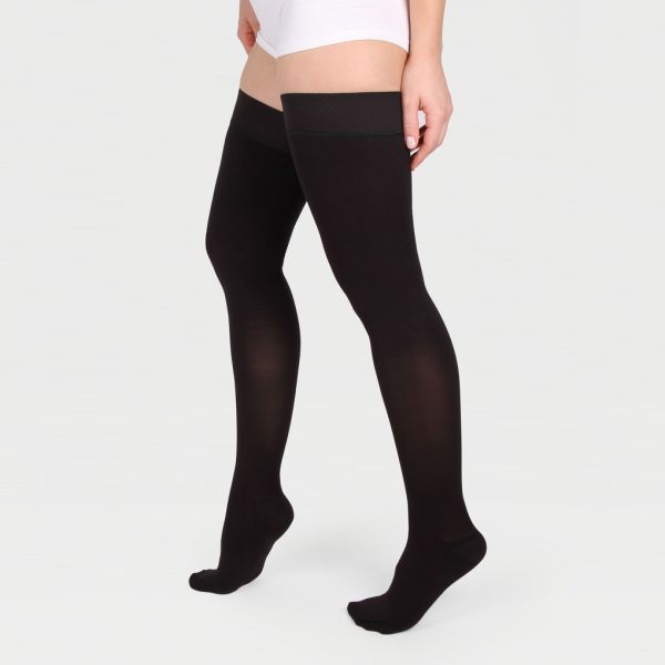 Чулки компрессионные IDEALISTA ID-300W унисекс 1 класс компрессии с закрытым носком и гладкой резинкой на широкое бедро цвет черный 