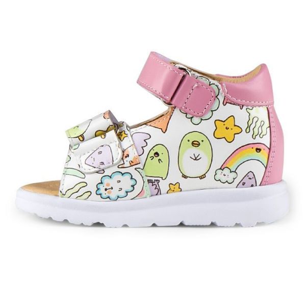 Сандалии ортопедические детские TWIKI TW-190-2 кожаные с открытым носом цвет белый, розовый, принт 